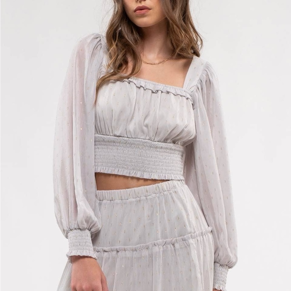 Chic Gray Smocked Women's Blouse